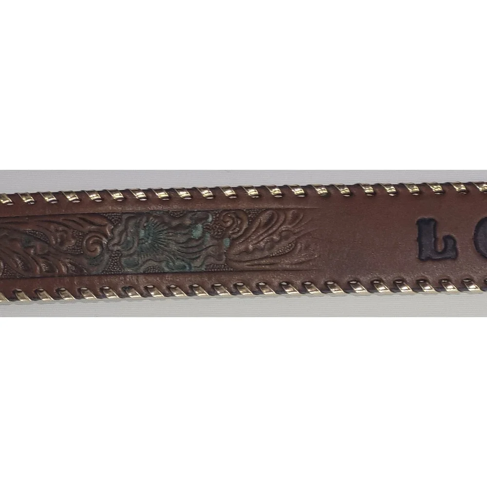 Tooled Leather Belt Women Brown Good LOREN Personalized Western Floral Vintage